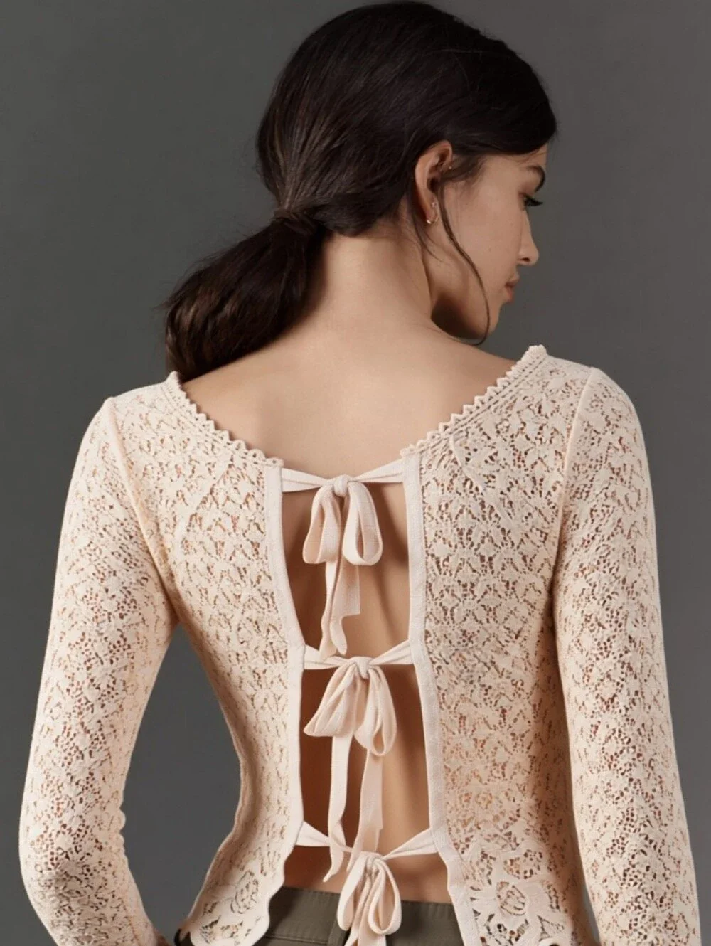 Free People Cream Crochet and Lace Peplum Top